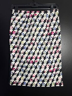 WHBM Black & White Colorful Houndstooth Pencil Skirt with Pink and Blue Accents